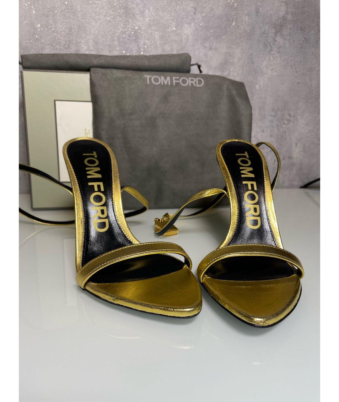 TOM FORD Золотые кожаные босоножки, фото 7