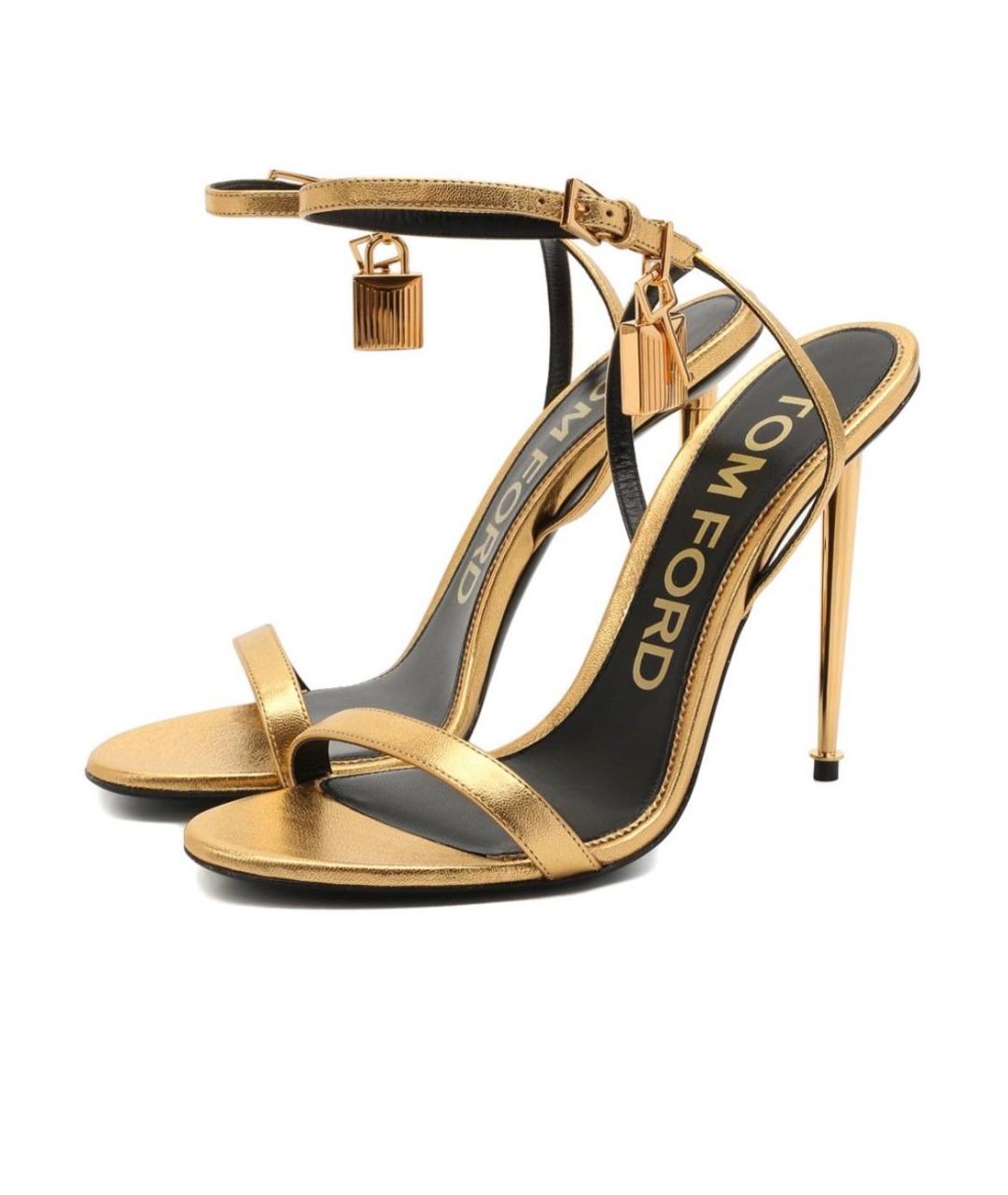 TOM FORD Золотые кожаные босоножки, фото 9