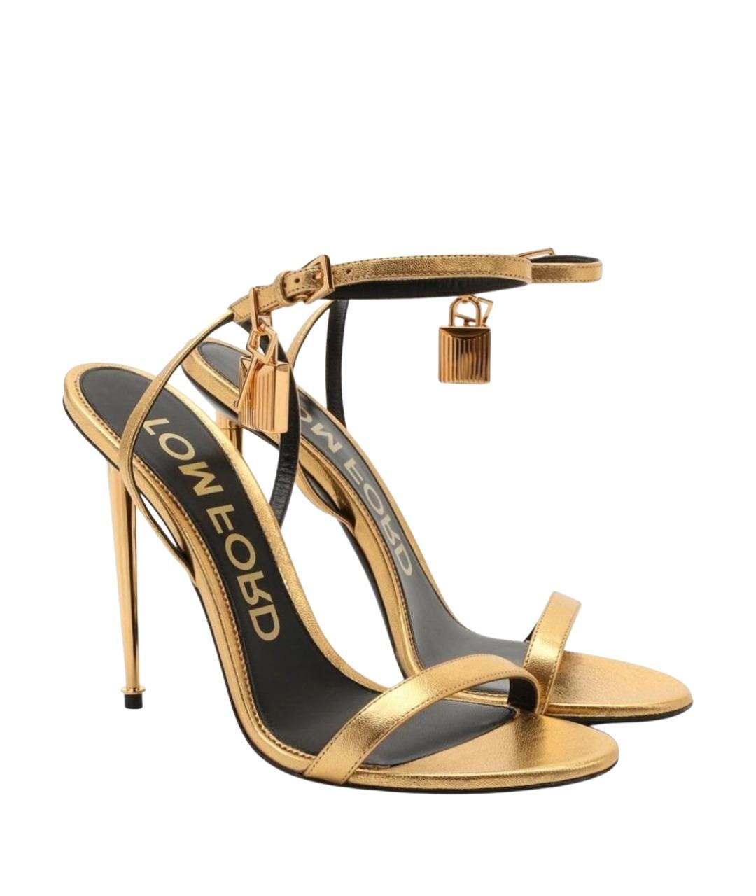 TOM FORD Золотые кожаные босоножки, фото 1