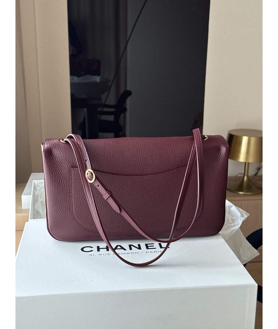 CHANEL Бордовая кожаная сумка через плечо, фото 2
