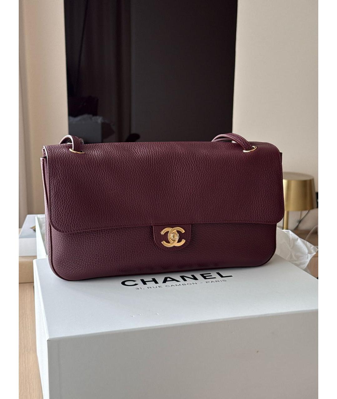 CHANEL Бордовая кожаная сумка через плечо, фото 7