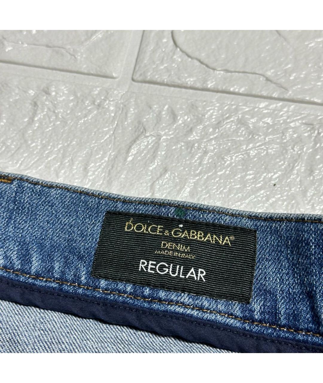 DOLCE&GABBANA Синие хлопко-полиэстеровые прямые джинсы, фото 7