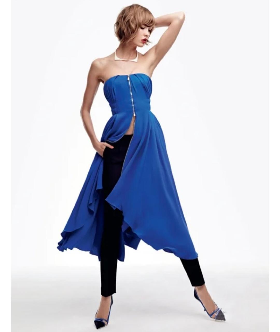 CHRISTIAN DIOR Синее шелковое коктейльное платье, фото 3