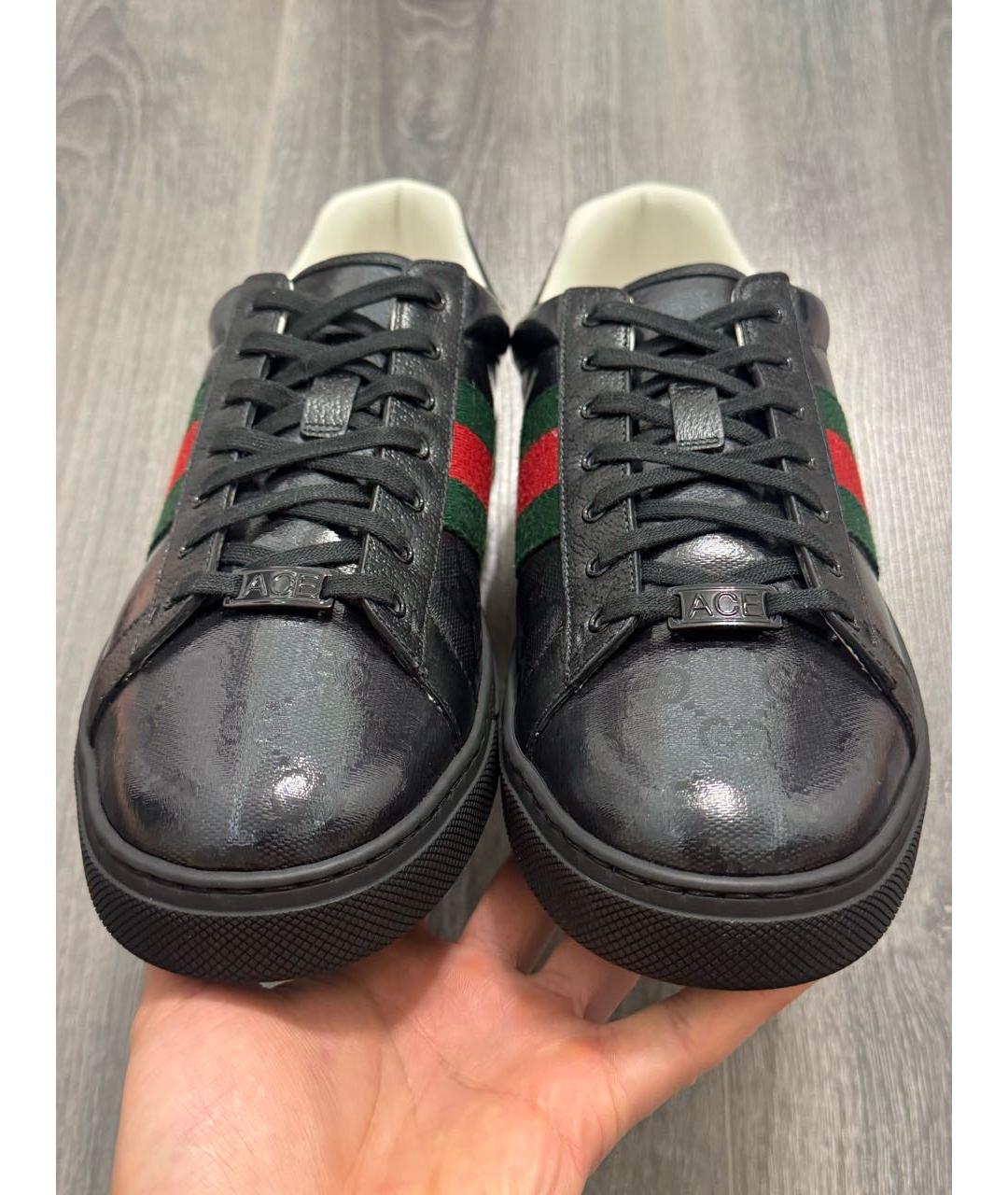 GUCCI Черные низкие кроссовки / кеды из лакированной кожи, фото 2