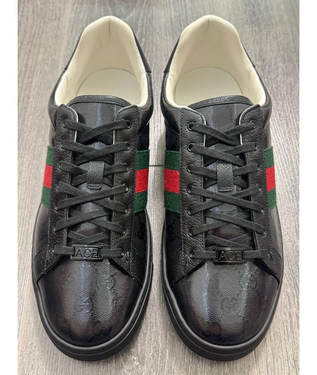 GUCCI Черные низкие кроссовки / кеды из лакированной кожи, фото 3