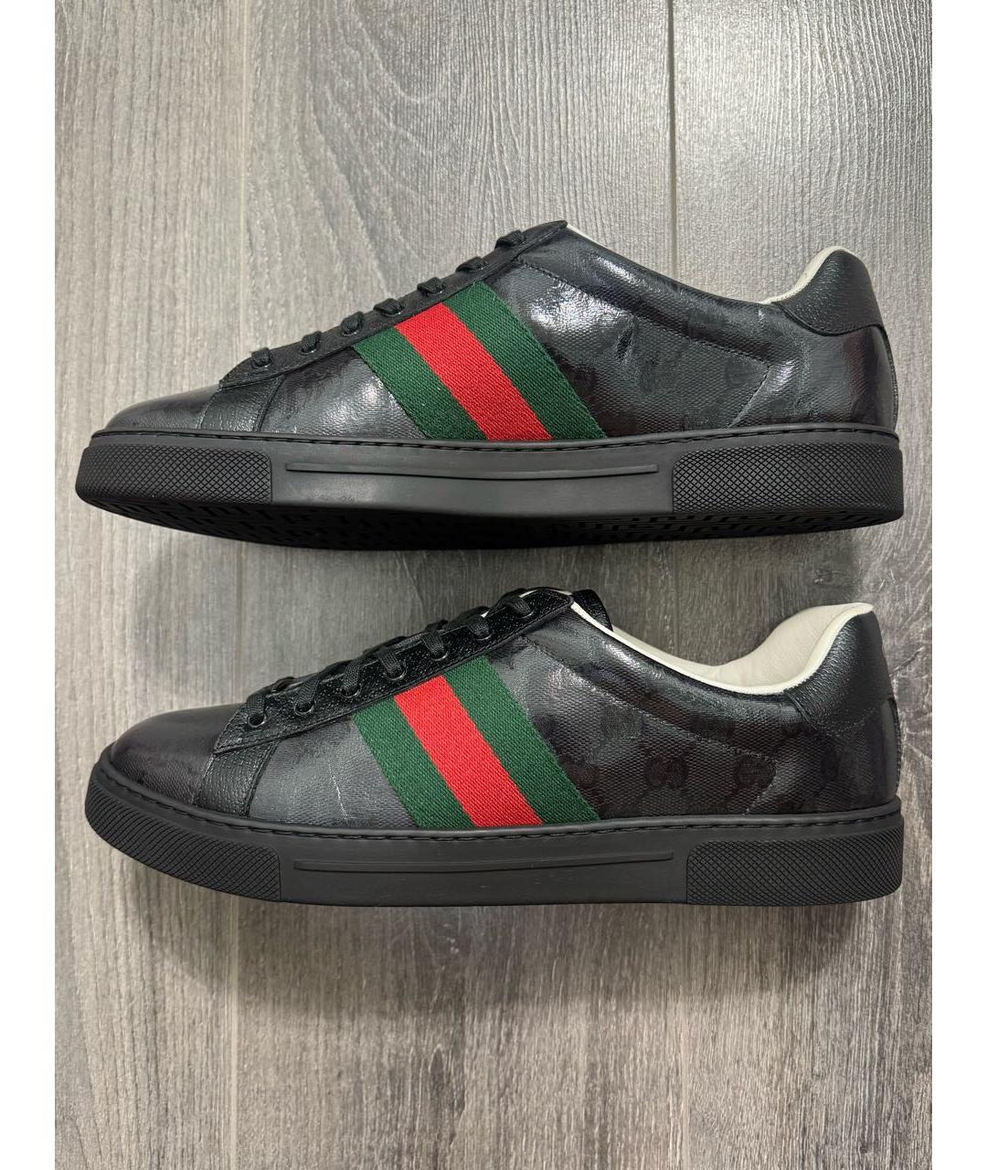 GUCCI Черные низкие кроссовки / кеды из лакированной кожи, фото 9