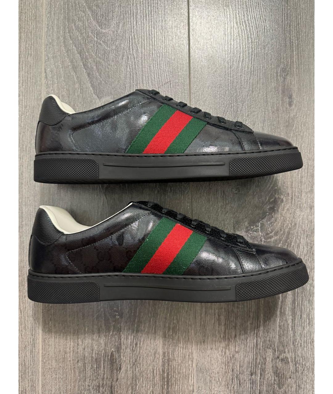 GUCCI Черные низкие кроссовки / кеды из лакированной кожи, фото 5