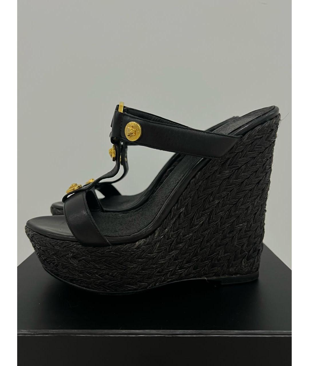 VERSACE Черные кожаные босоножки, фото 4