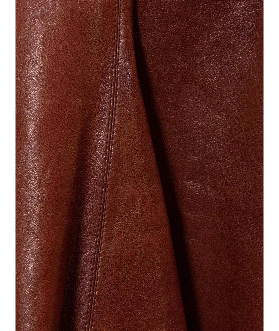 BRUNELLO CUCINELLI Коричневая кожаная юбка миди, фото 3
