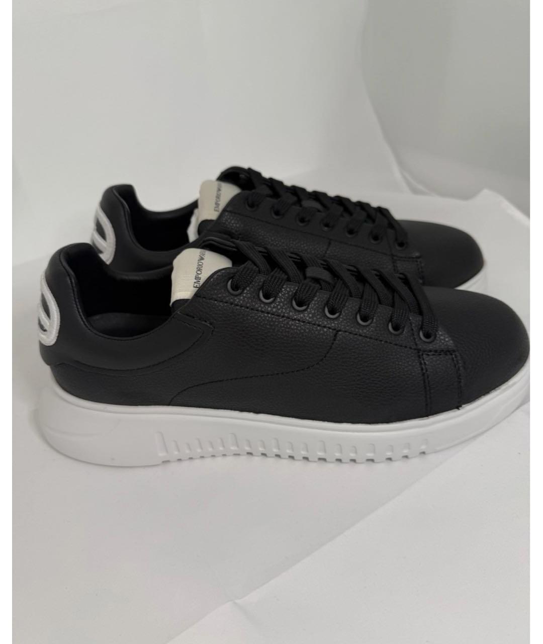 EMPORIO ARMANI Черные кожаные низкие кроссовки / кеды, фото 3