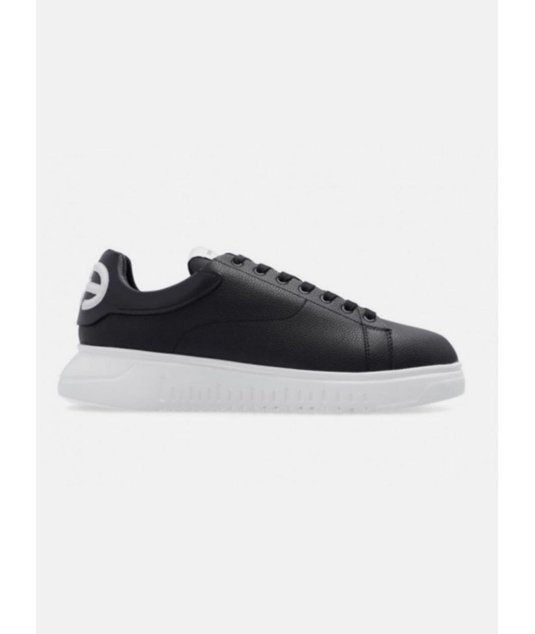 EMPORIO ARMANI Черные кожаные низкие кроссовки / кеды, фото 5