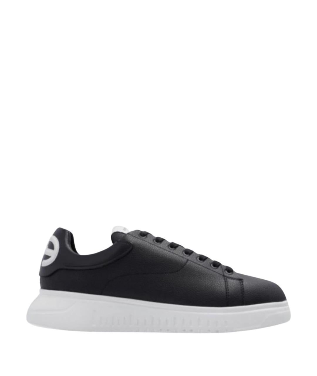 EMPORIO ARMANI Черные кожаные низкие кроссовки / кеды, фото 1
