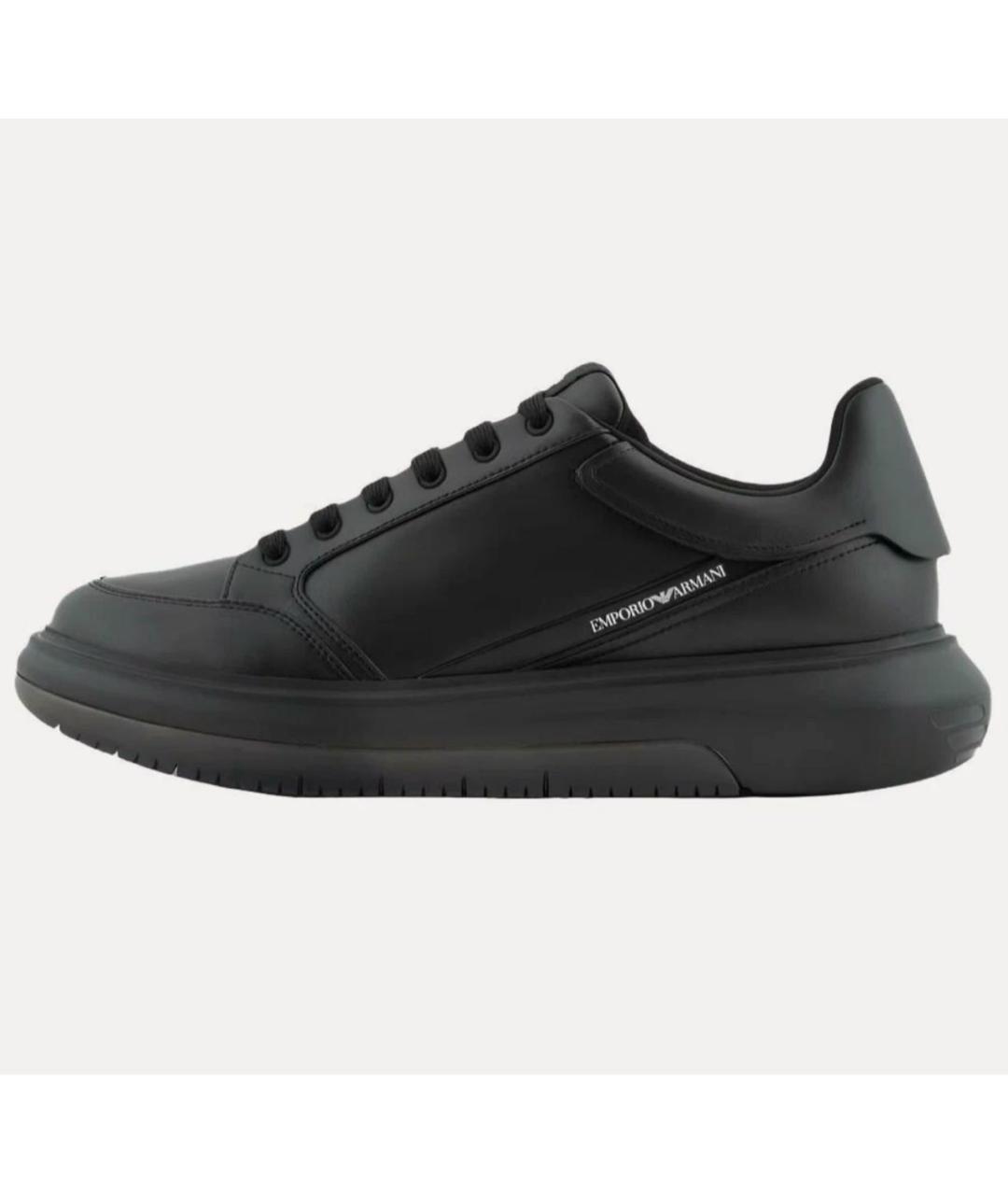 EMPORIO ARMANI Черные кожаные низкие кроссовки / кеды, фото 5