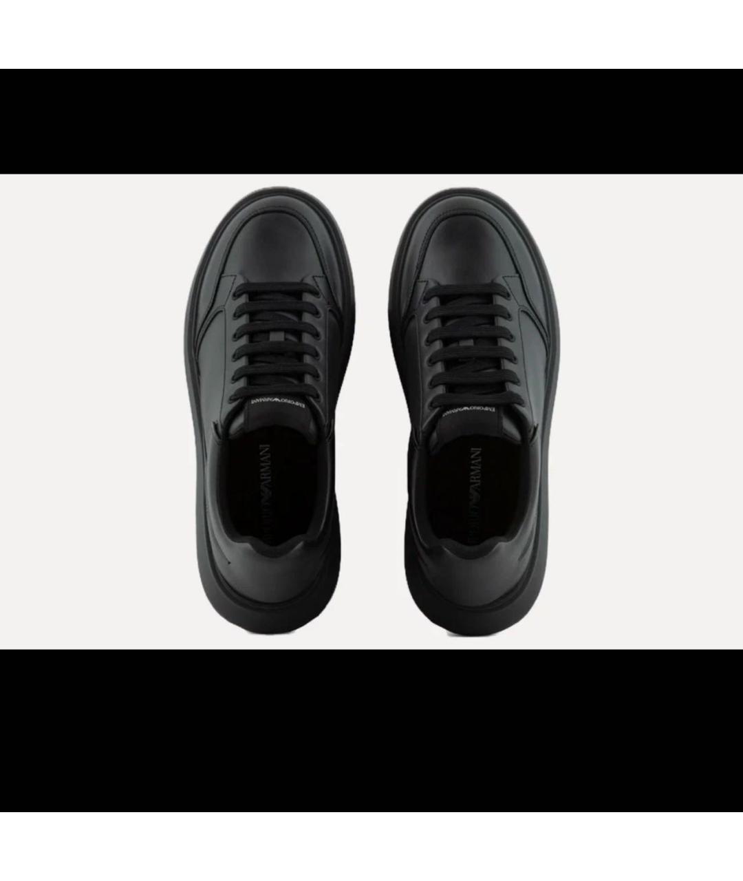 EMPORIO ARMANI Черные кожаные низкие кроссовки / кеды, фото 3