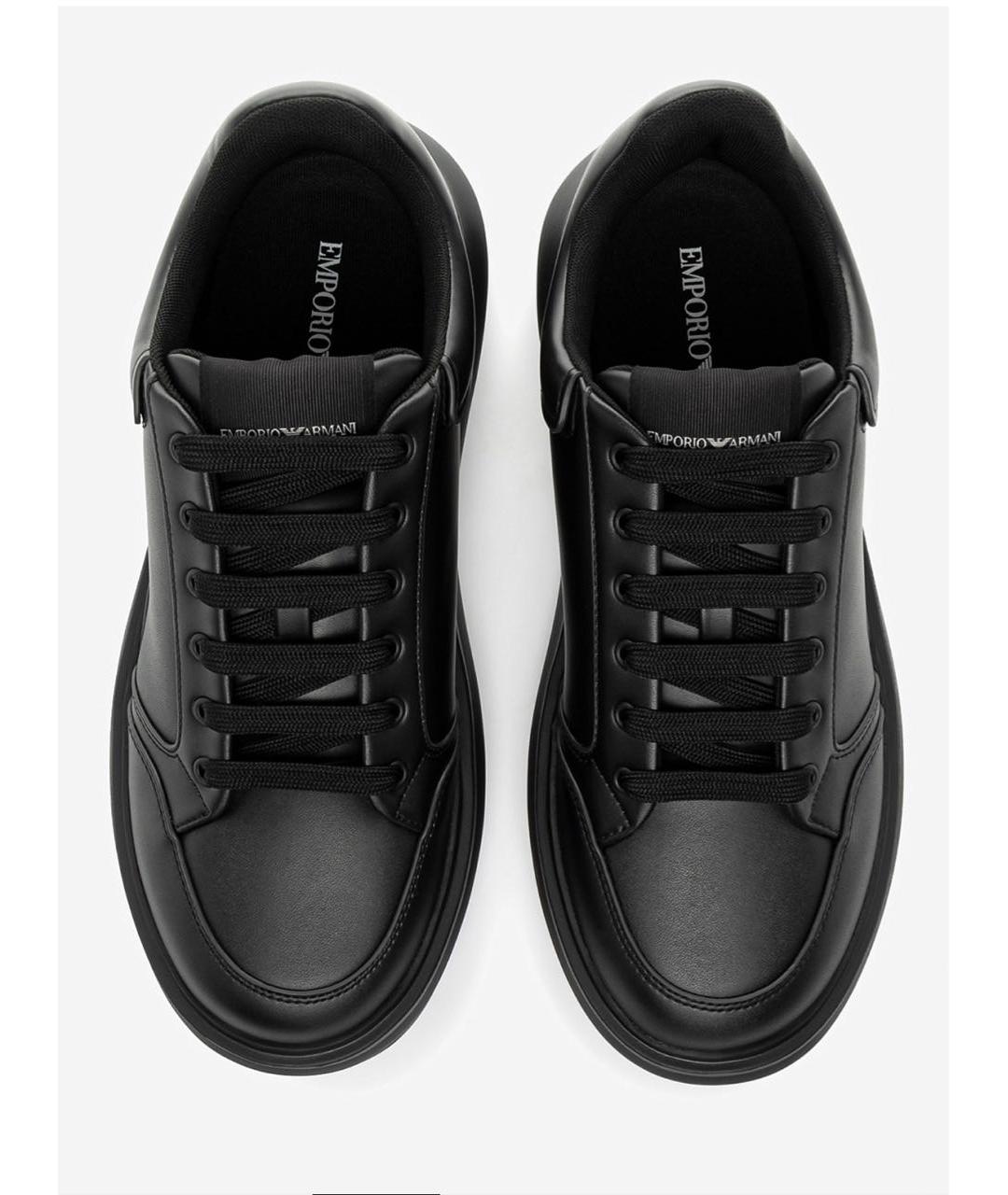 EMPORIO ARMANI Черные кожаные низкие кроссовки / кеды, фото 2
