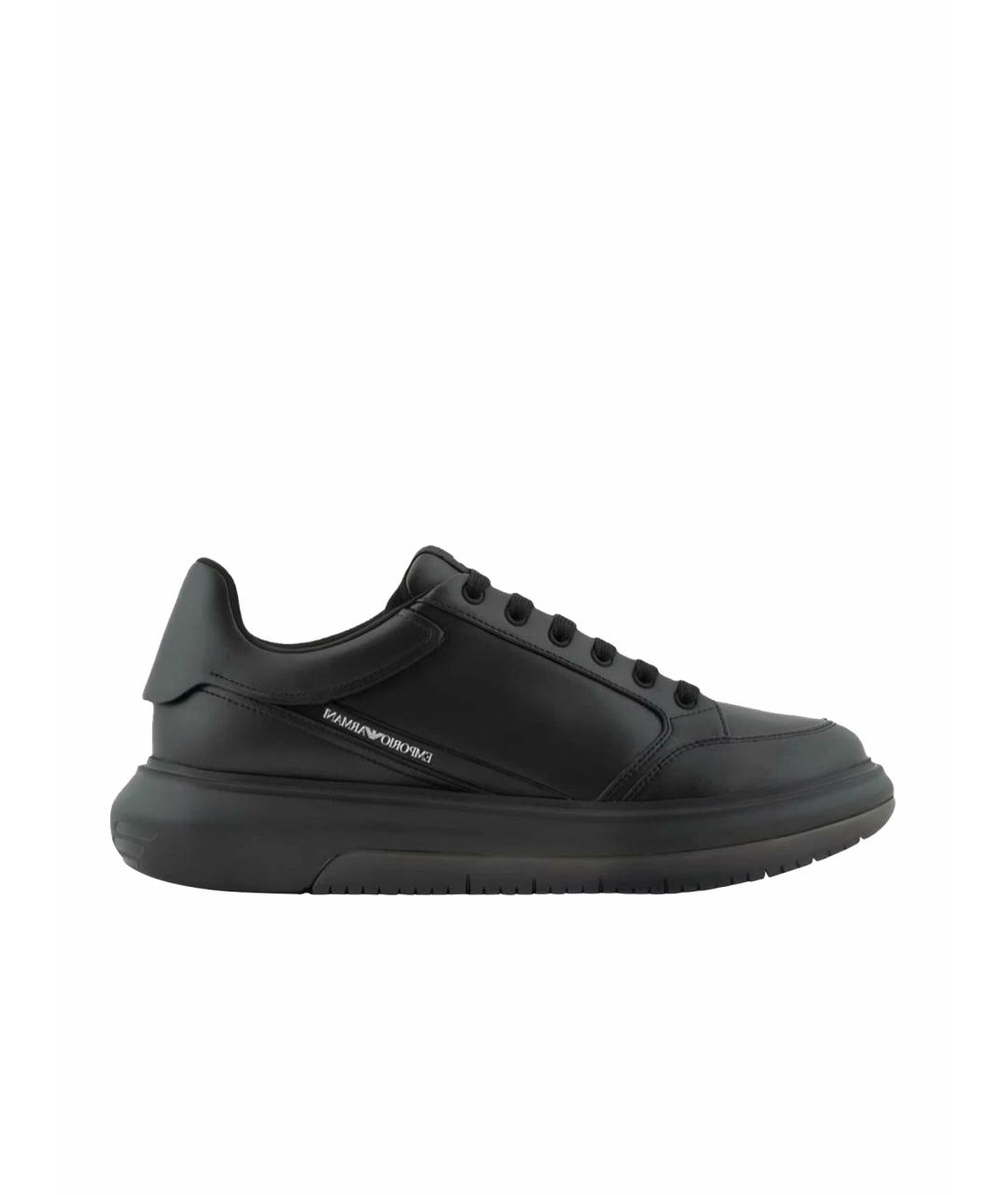 EMPORIO ARMANI Черные кожаные низкие кроссовки / кеды, фото 1