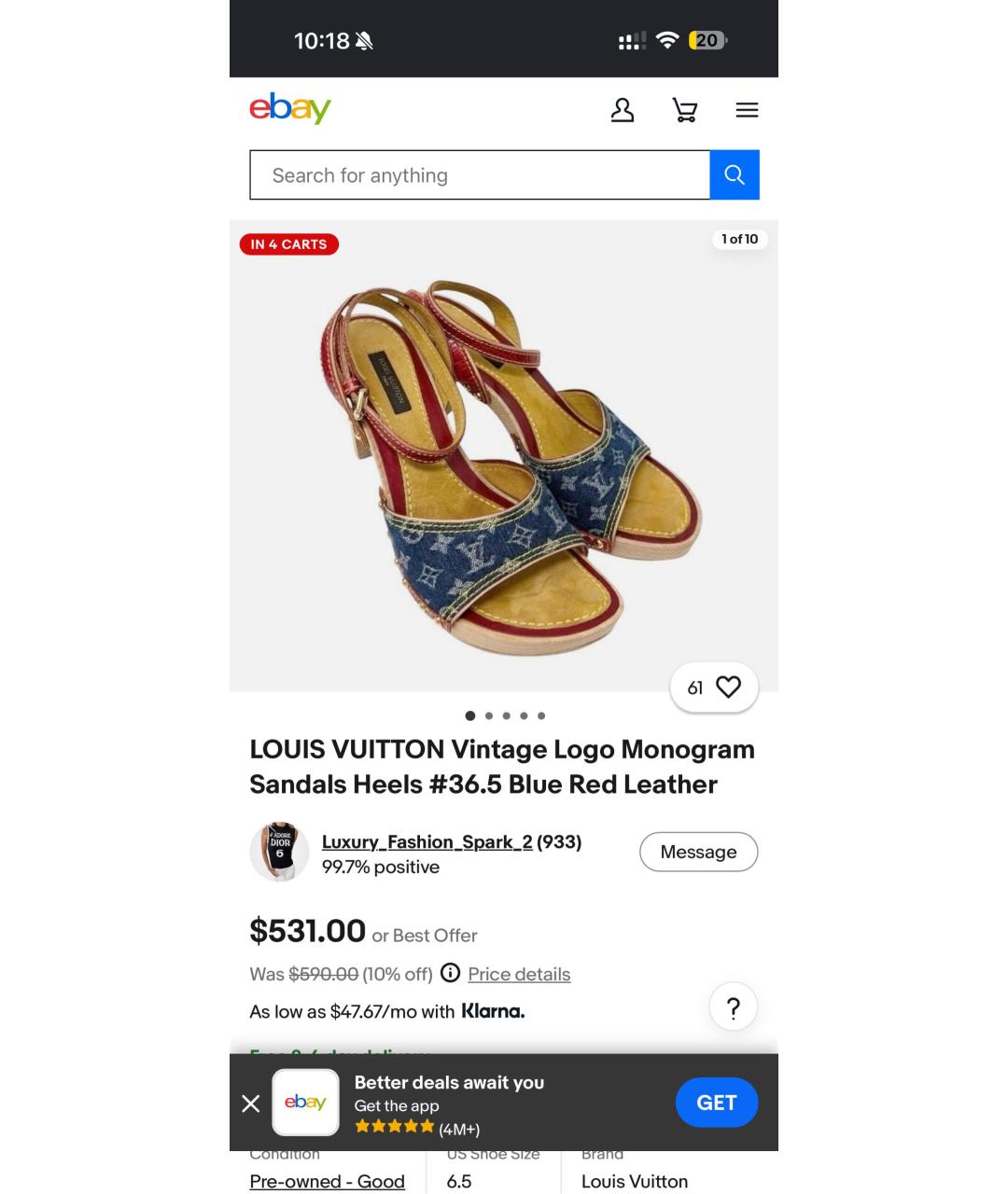 LOUIS VUITTON Синие босоножки, фото 8