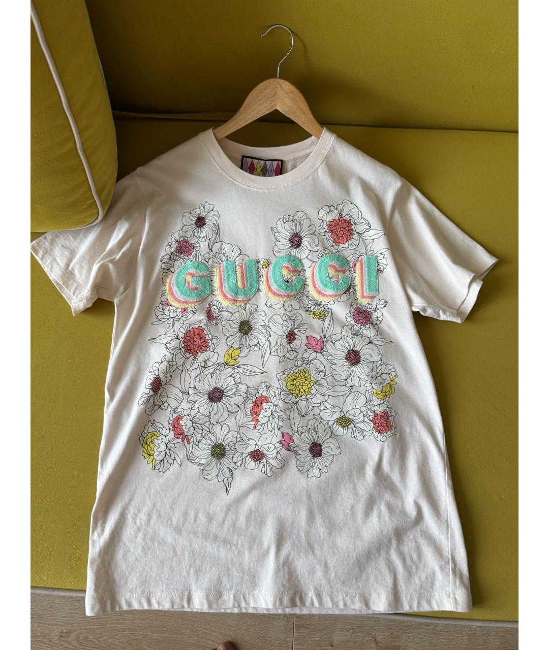 GUCCI Бежевая хлопко-эластановая футболка, фото 5