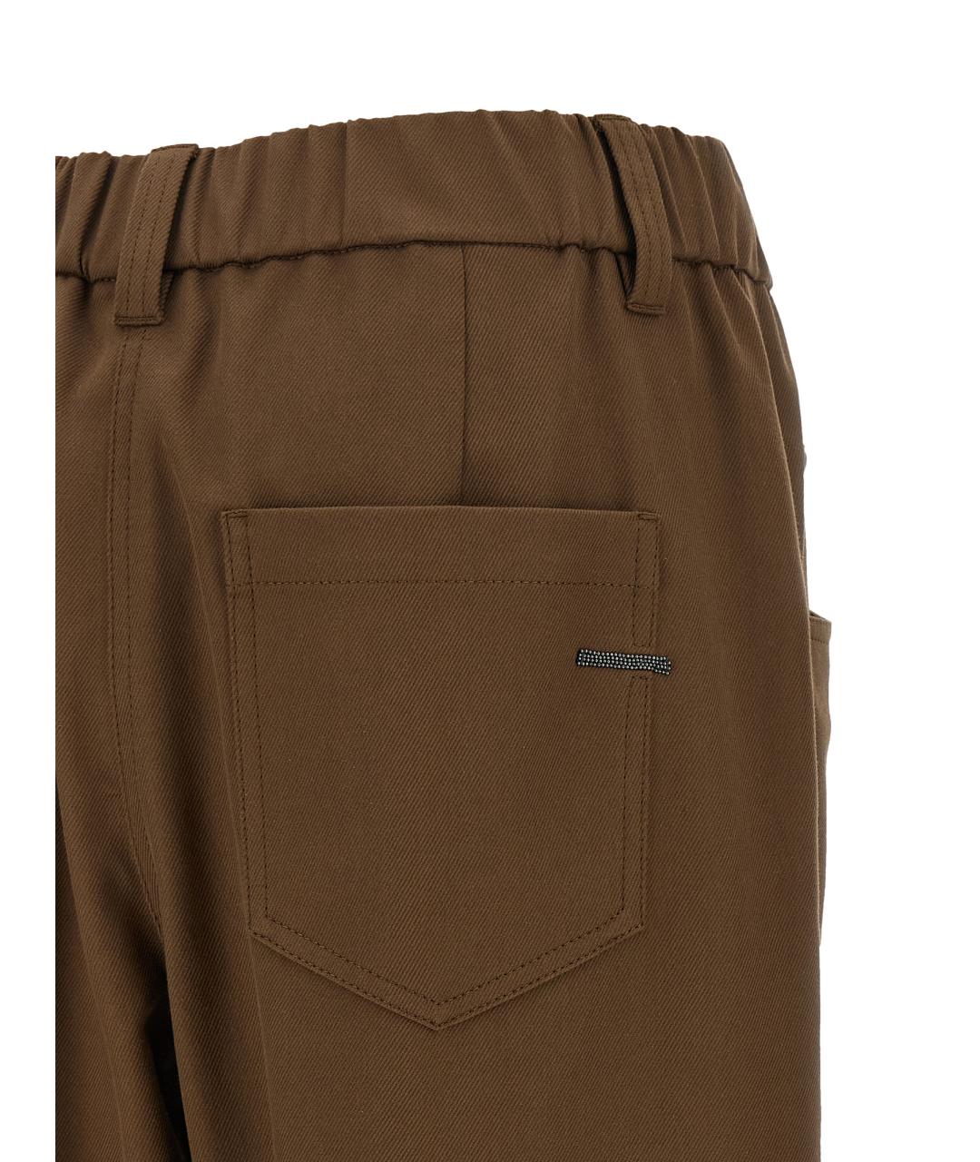 BRUNELLO CUCINELLI Коричневые хлопковые прямые брюки, фото 4
