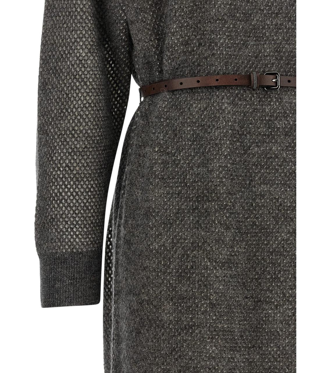 BRUNELLO CUCINELLI Серое шерстяное повседневное платье, фото 4