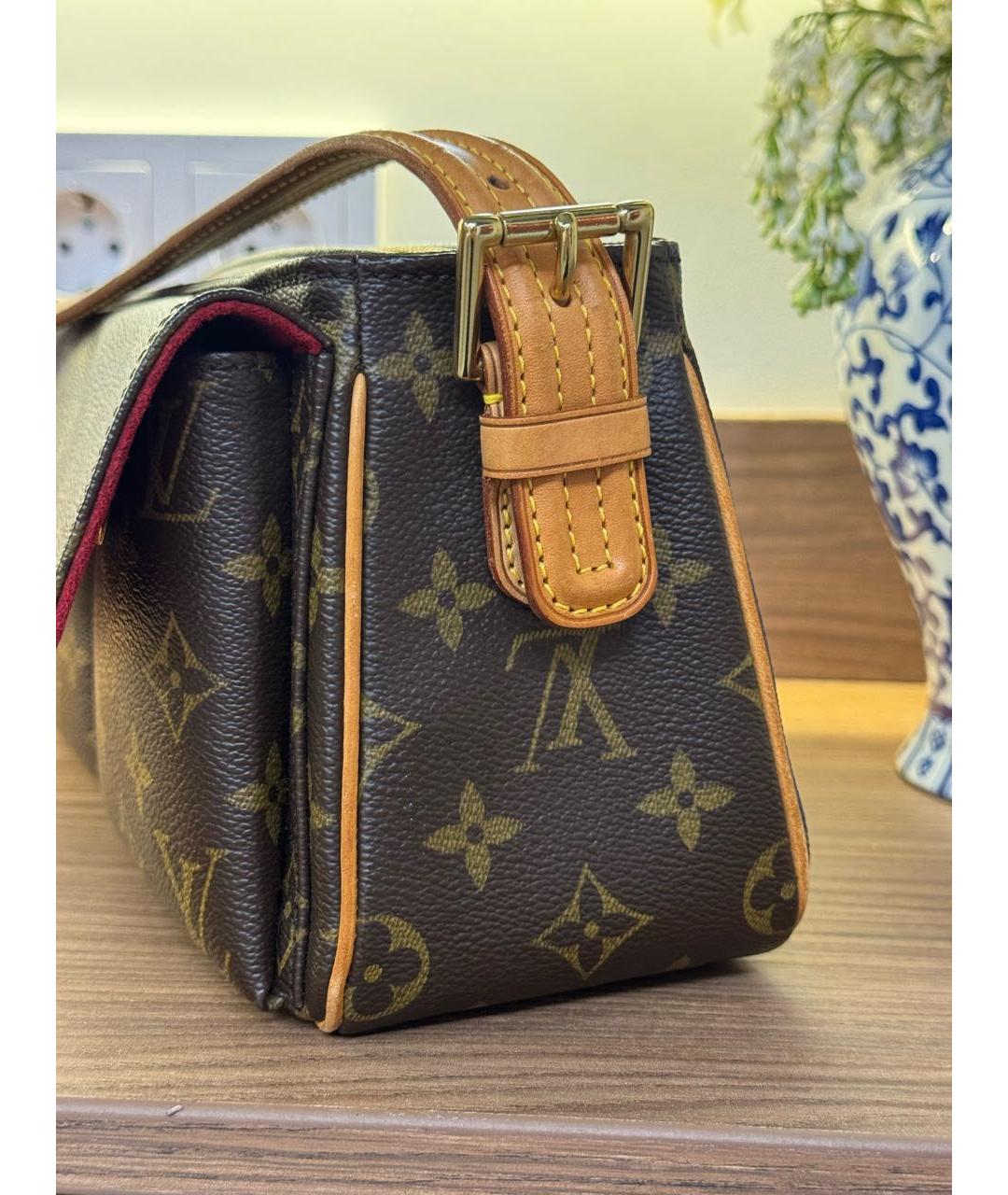 LOUIS VUITTON Коричневая кожаная сумка через плечо, фото 6