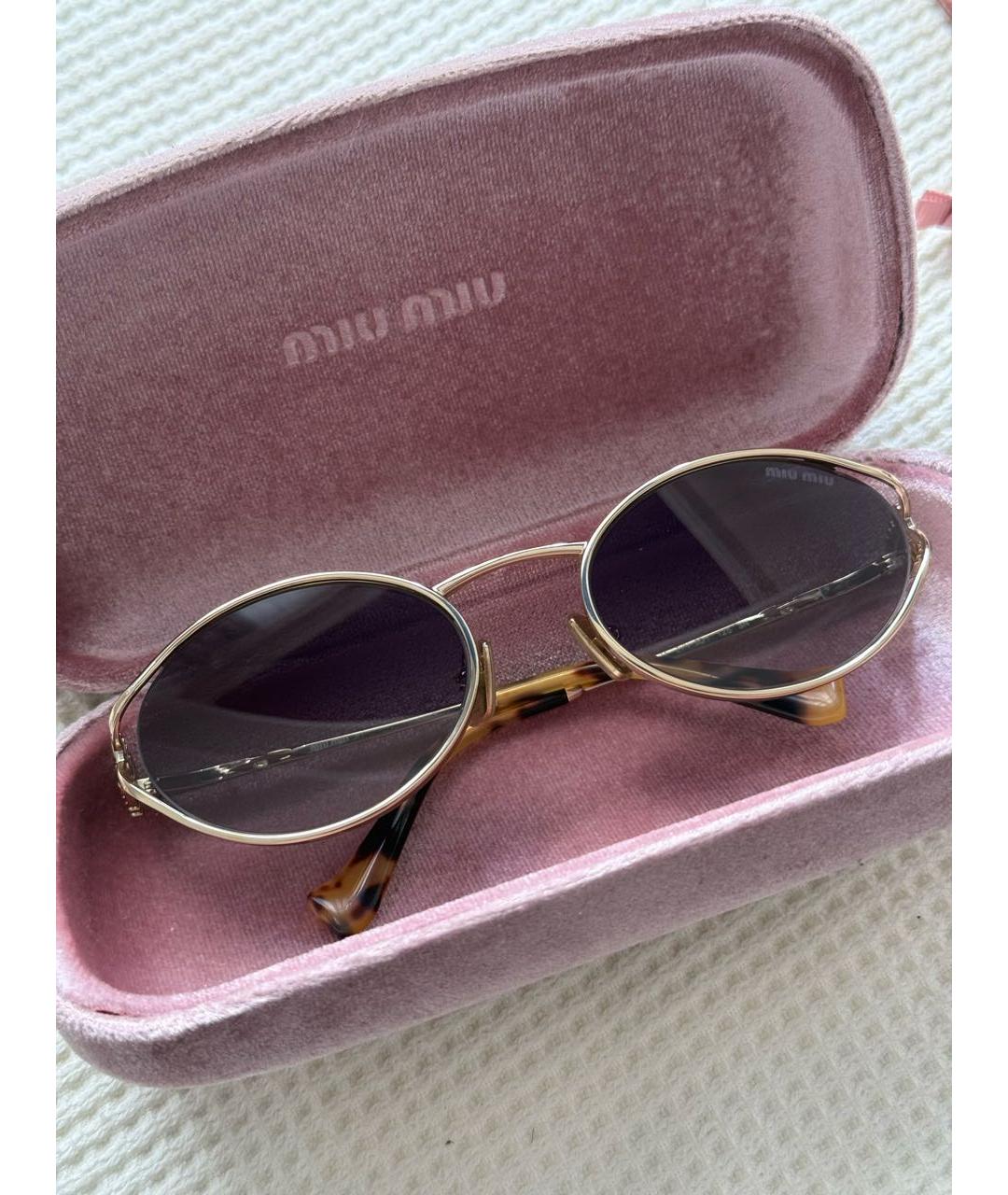 MIU MIU Золотые металлические солнцезащитные очки, фото 2