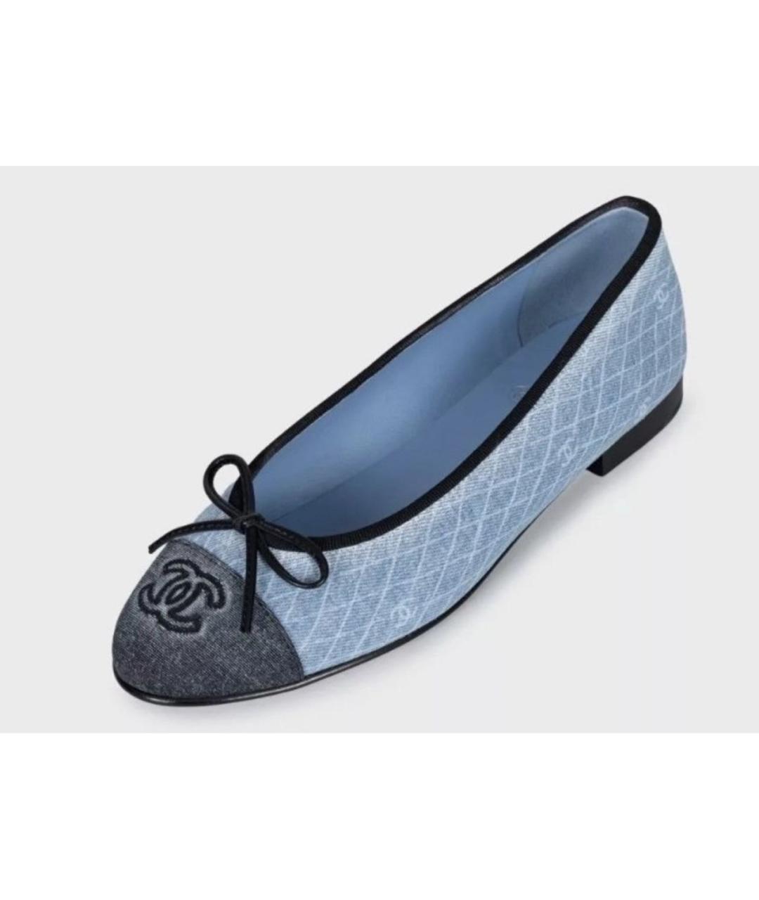 CHANEL Голубые текстильные балетки, фото 2