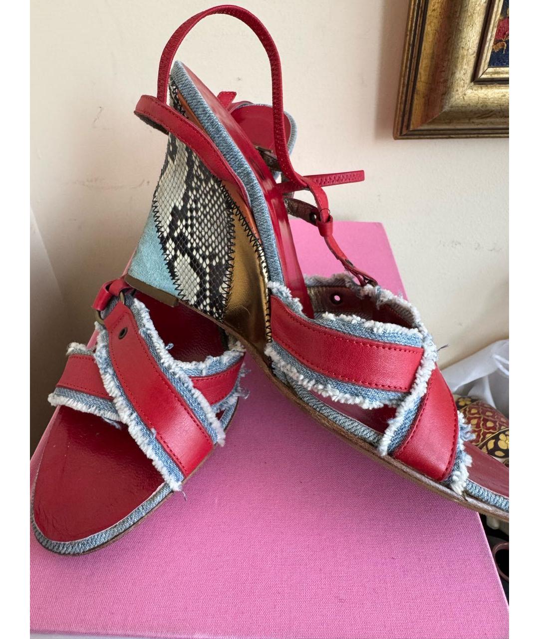 DOLCE&GABBANA Красные кожаные босоножки, фото 5