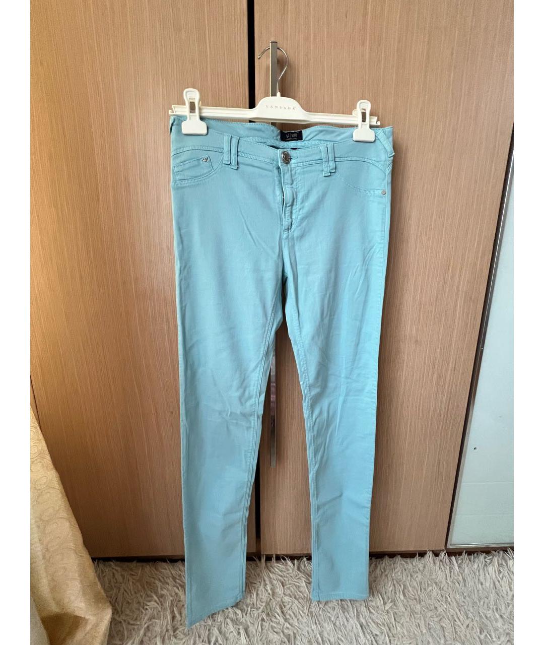 ARMANI JEANS Бирюзовые хлопковые брюки узкие, фото 4