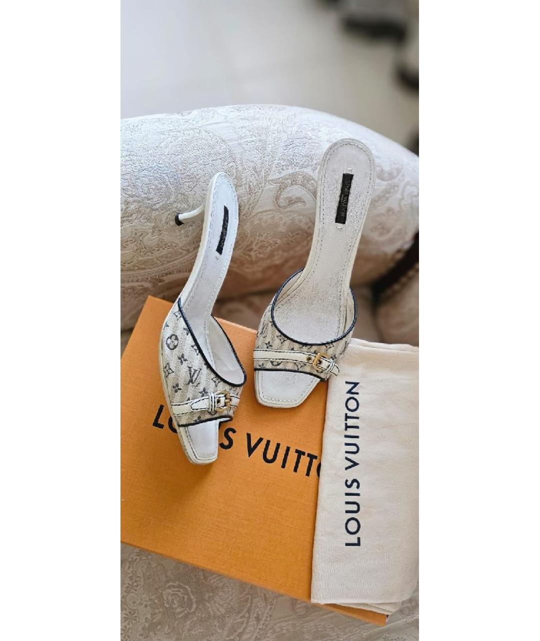LOUIS VUITTON Белые текстильные мюли, фото 3