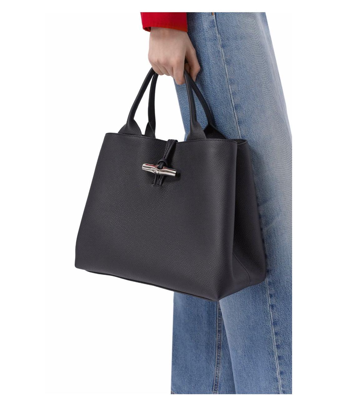 LONGCHAMP Черная кожаная сумка тоут, фото 4