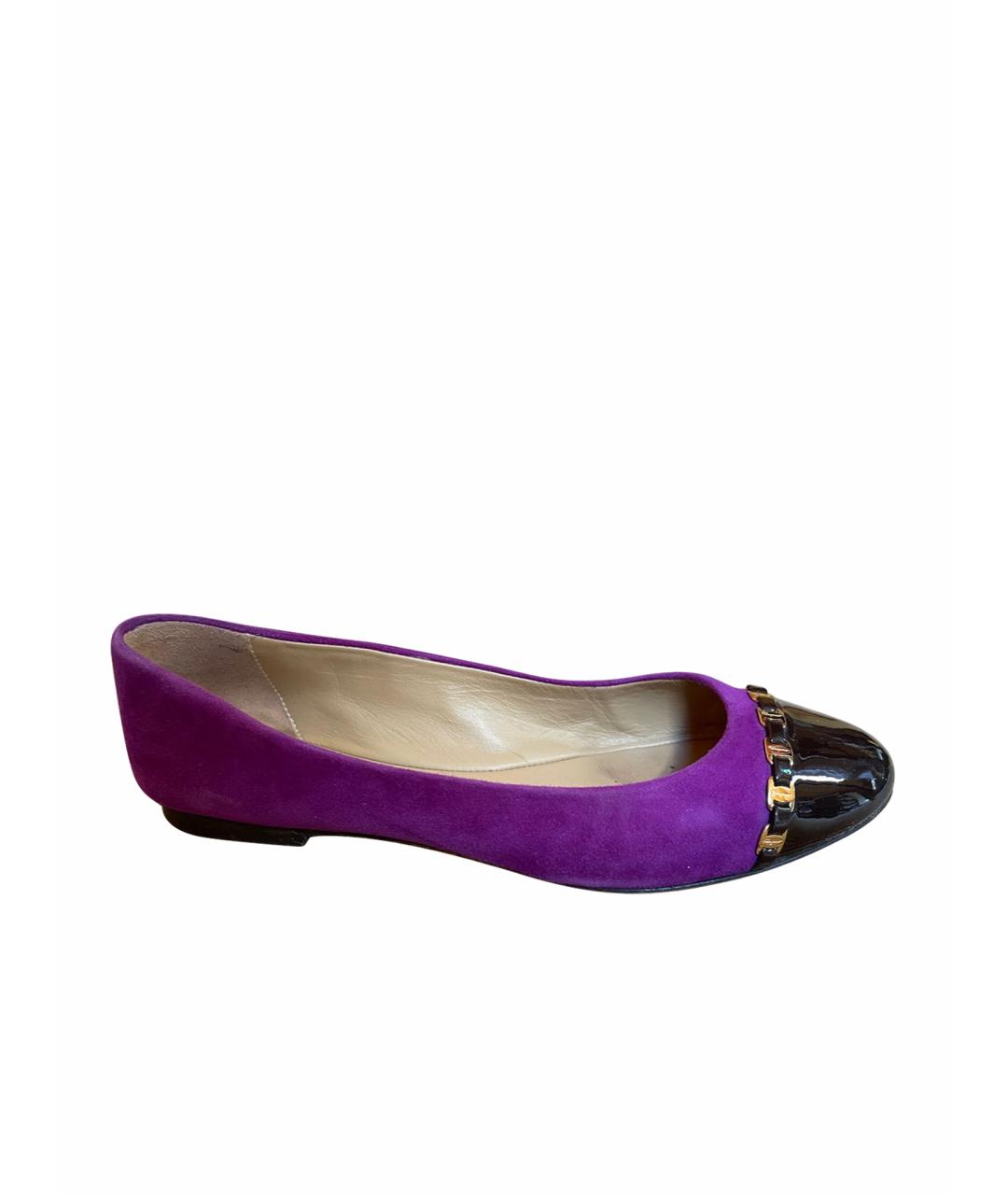 FERRAGAMO Фиолетовые замшевые балетки, фото 1