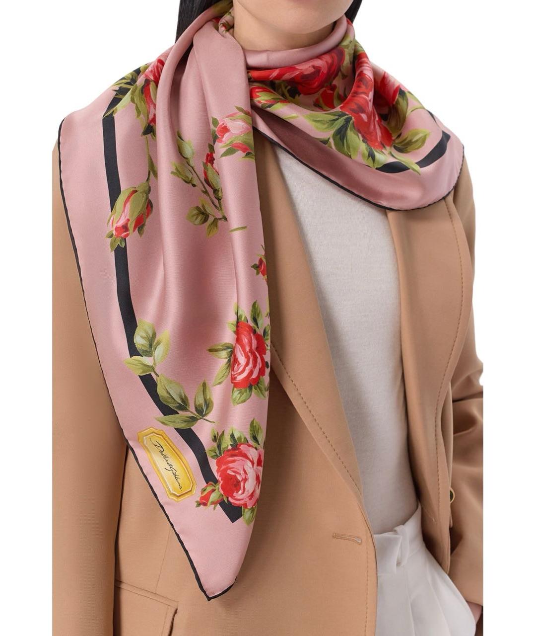 DOLCE&GABBANA Розовый шелковый платок, фото 4