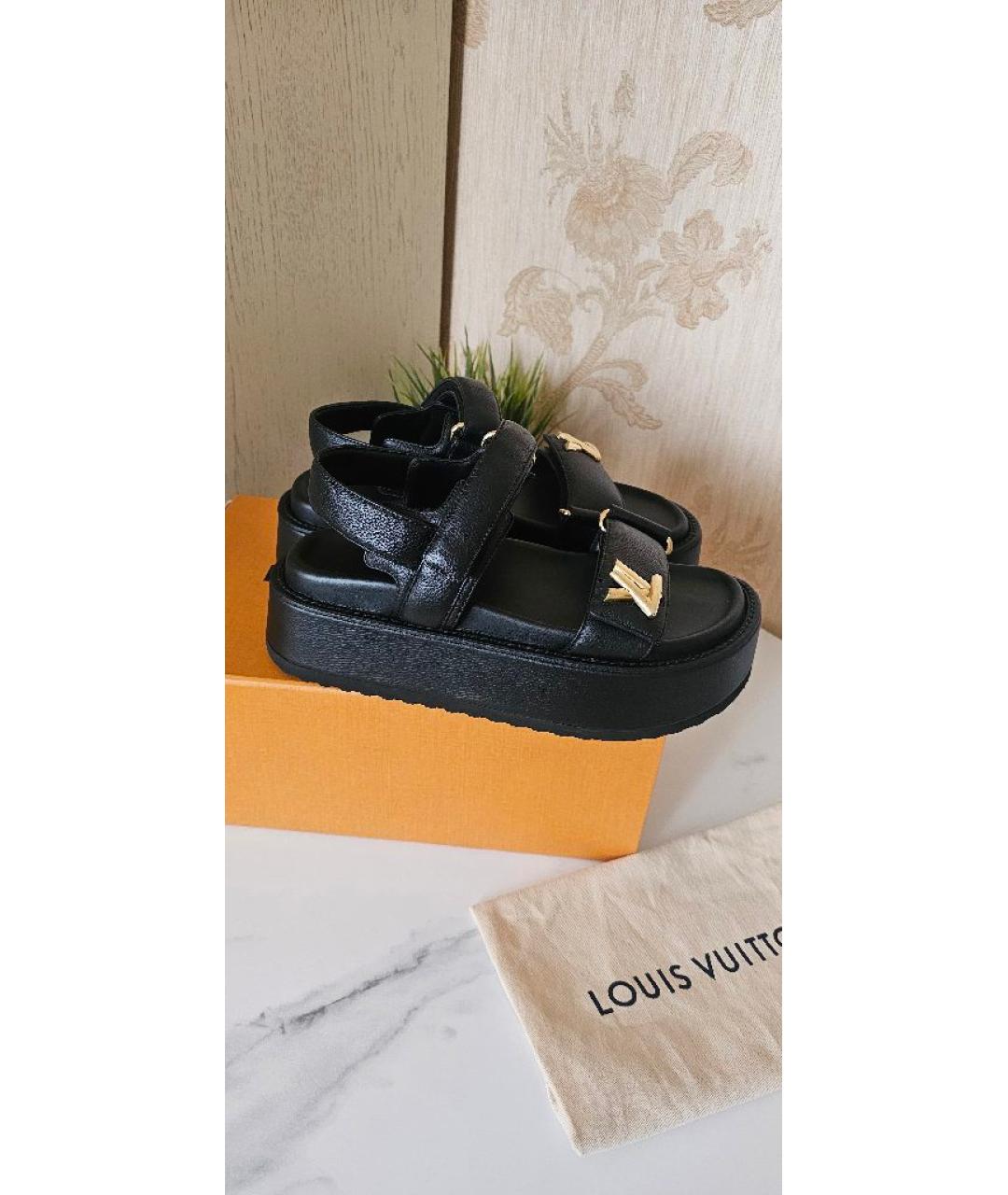 LOUIS VUITTON Черные кожаные сандалии, фото 10