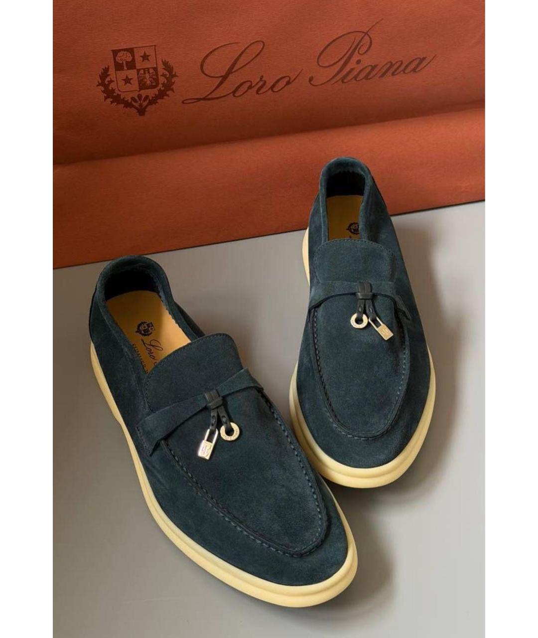 LORO PIANA Темно-синие замшевые лоферы, фото 2