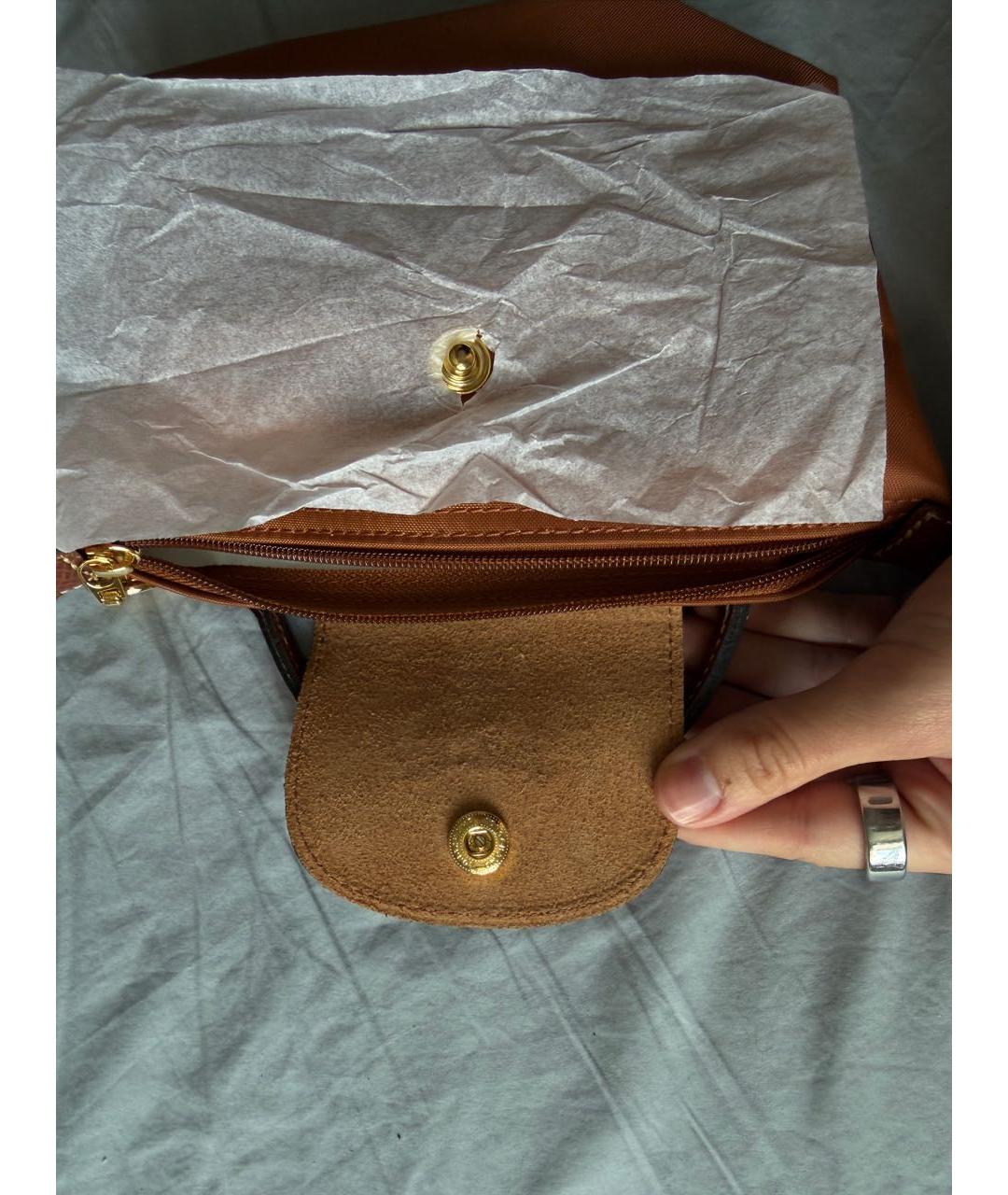 LONGCHAMP Коричневая тканевая сумка с короткими ручками, фото 4