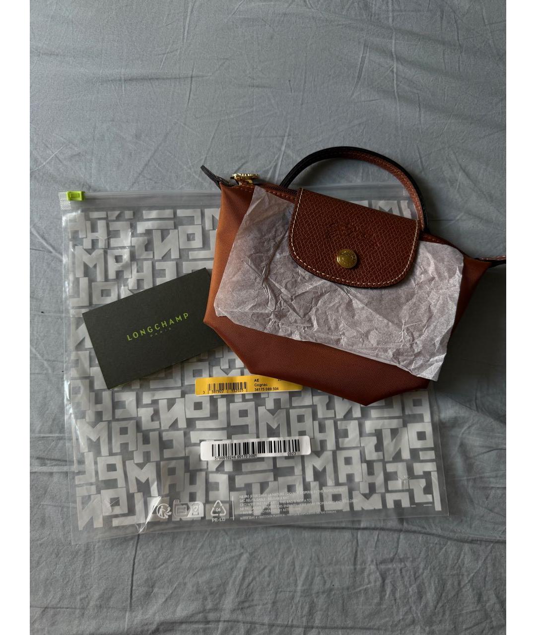 LONGCHAMP Коричневая тканевая сумка с короткими ручками, фото 5