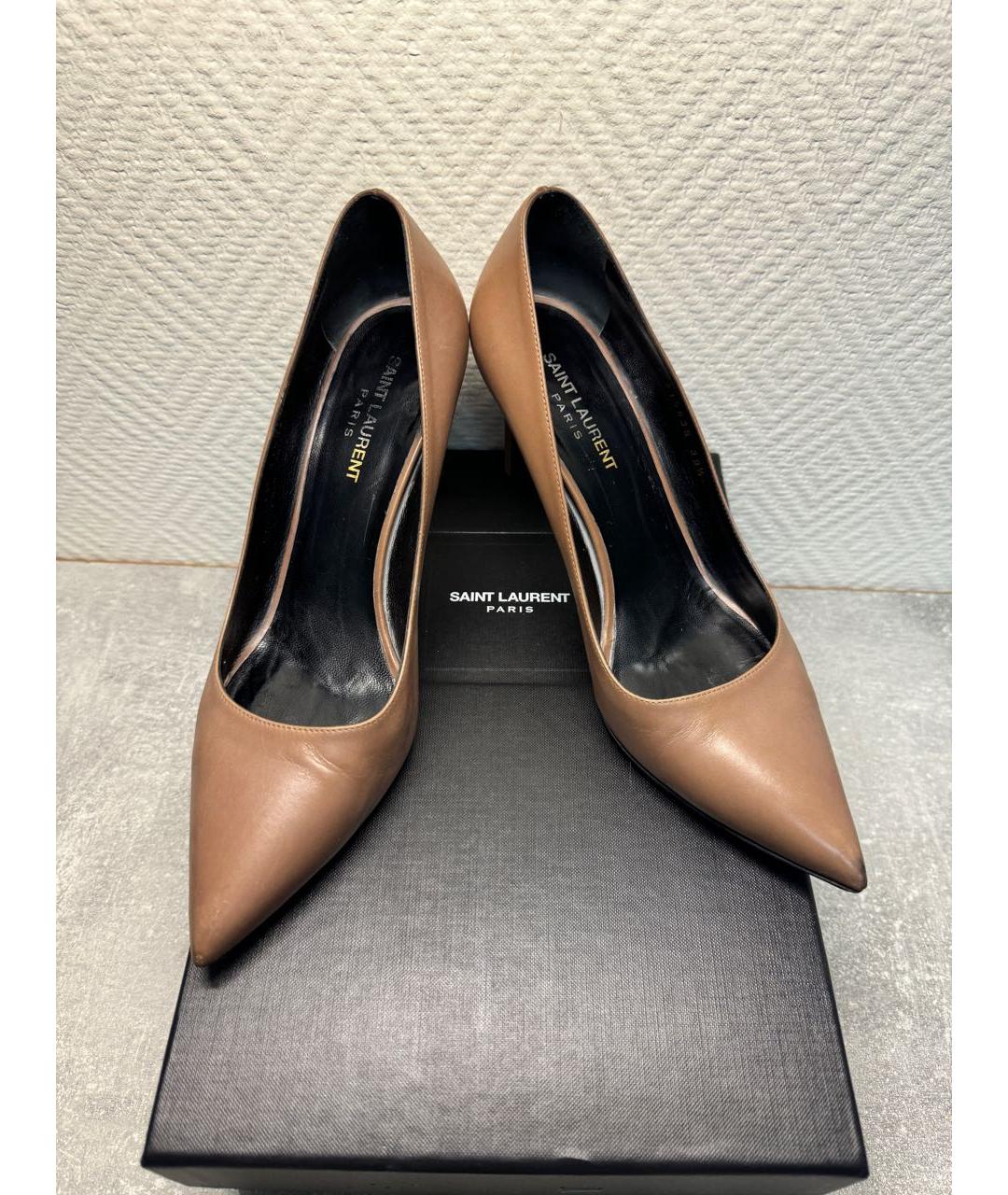 SAINT LAURENT Коричневые кожаные туфли, фото 2