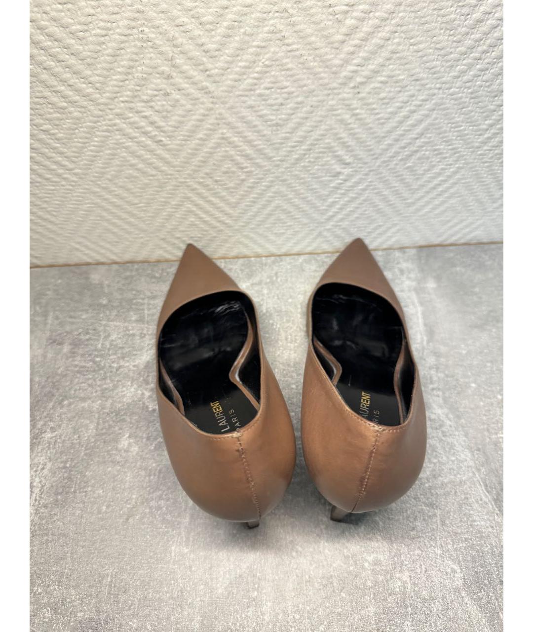 SAINT LAURENT Коричневые кожаные туфли, фото 3