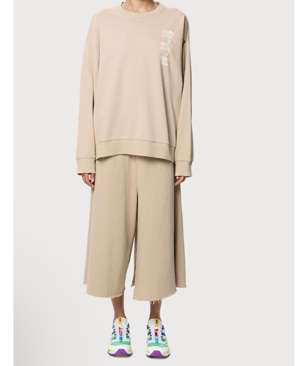 MM6 MAISON MARGIELA Бежевые хлопковые брюки широкие, фото 3