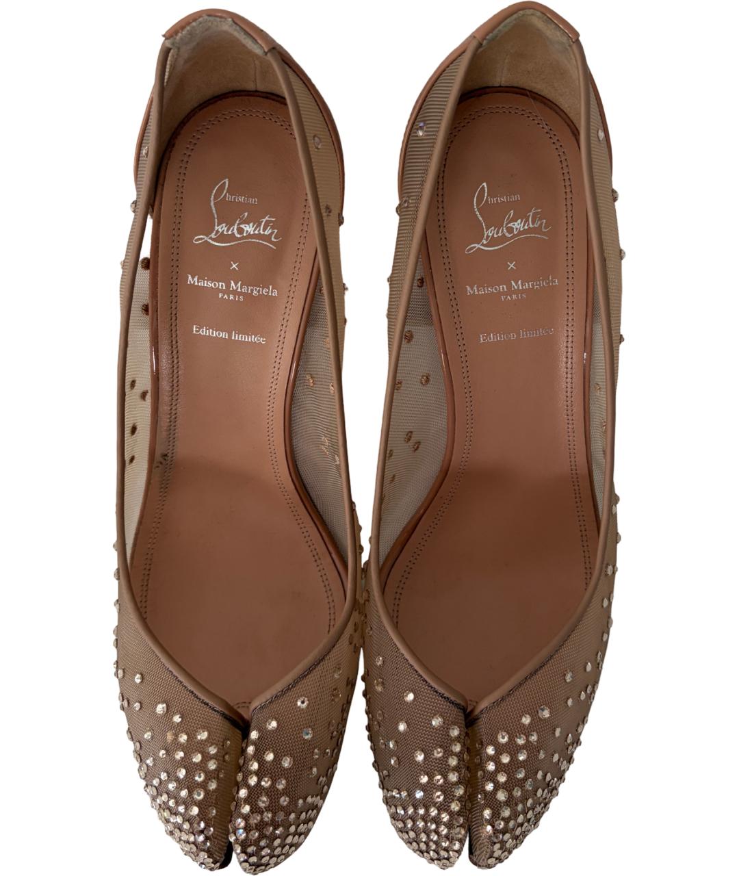 CHRISTIAN LOUBOUTIN Бежевые текстильные туфли, фото 3