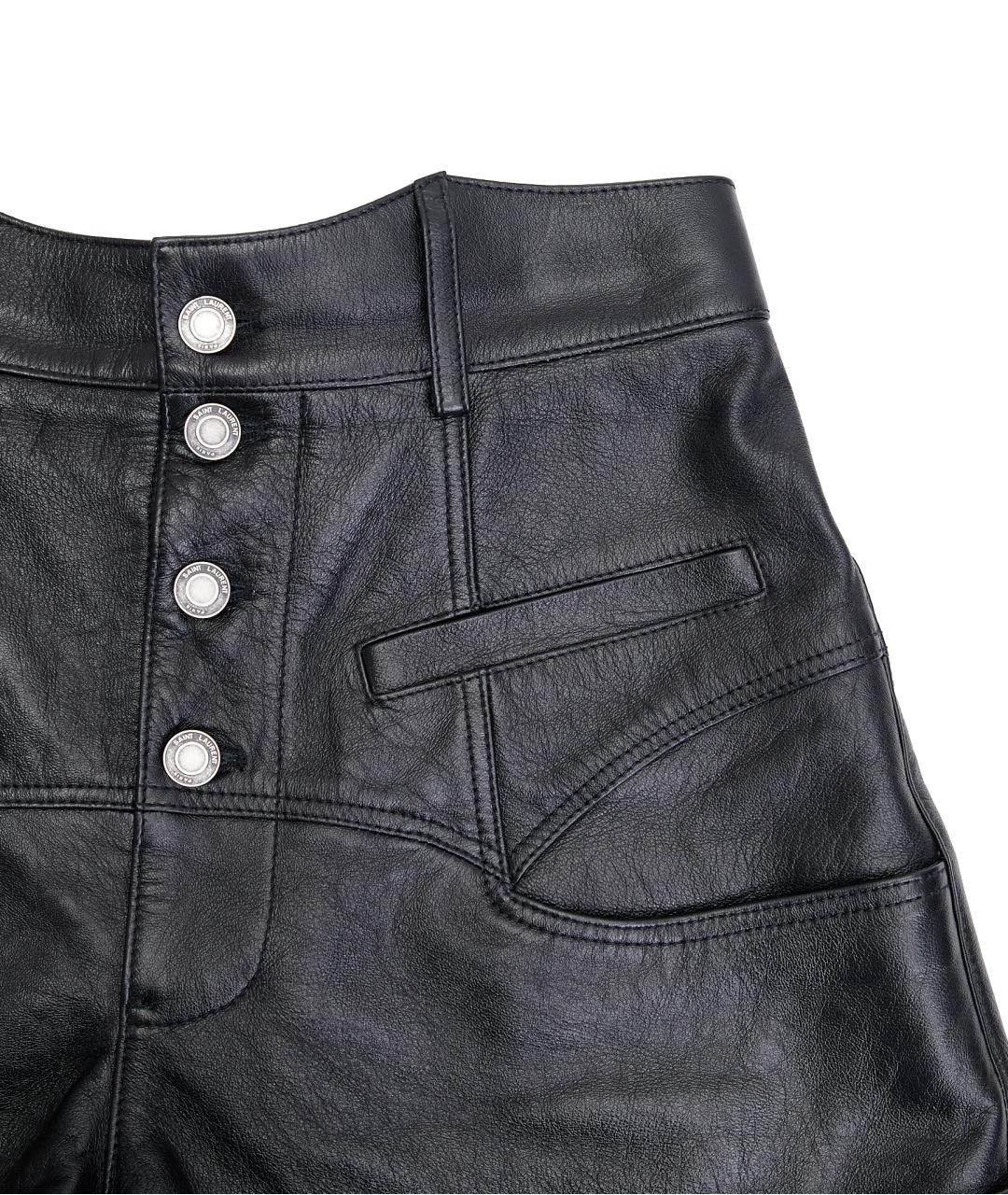 SAINT LAURENT Черные кожаные шорты, фото 4