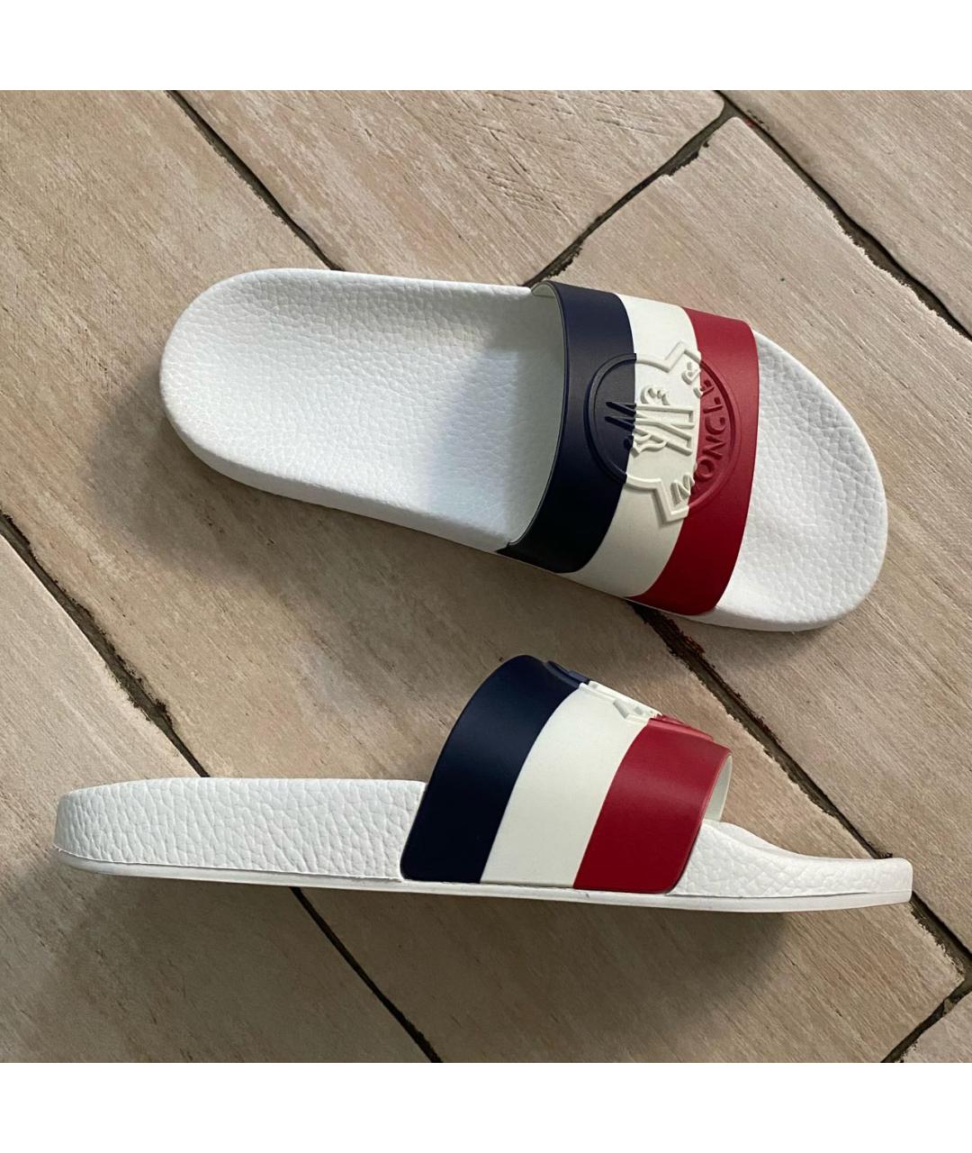 MONCLER Белые резиновые шлепанцы, фото 6