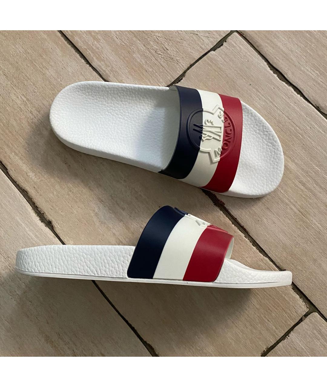 MONCLER Белые резиновые шлепанцы, фото 6