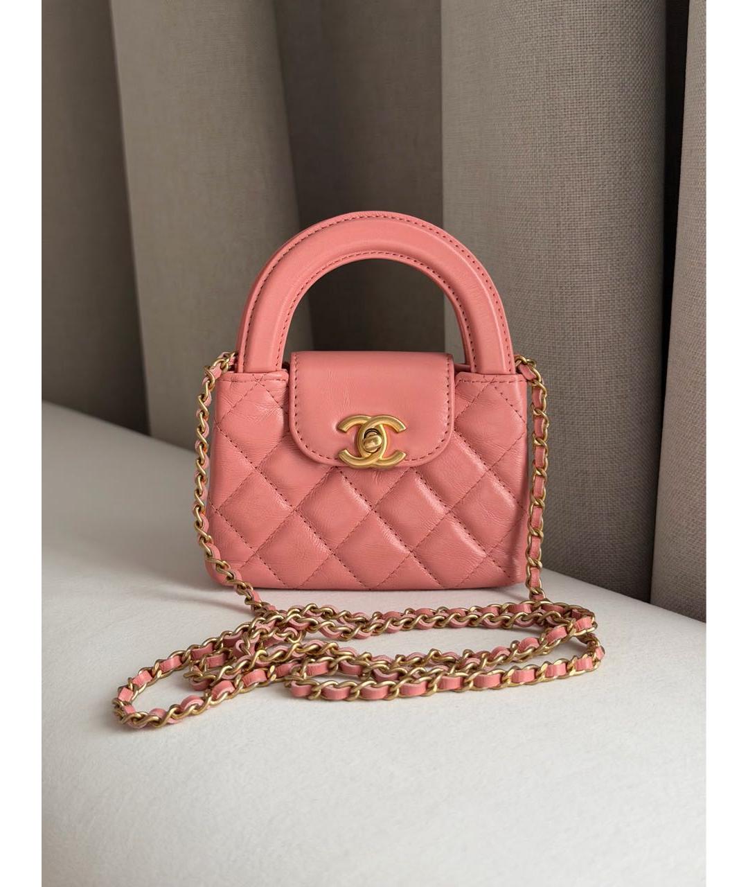 CHANEL Коралловая кожаная сумка с короткими ручками, фото 2