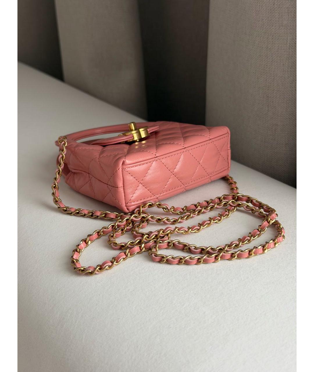 CHANEL Коралловая кожаная сумка с короткими ручками, фото 5