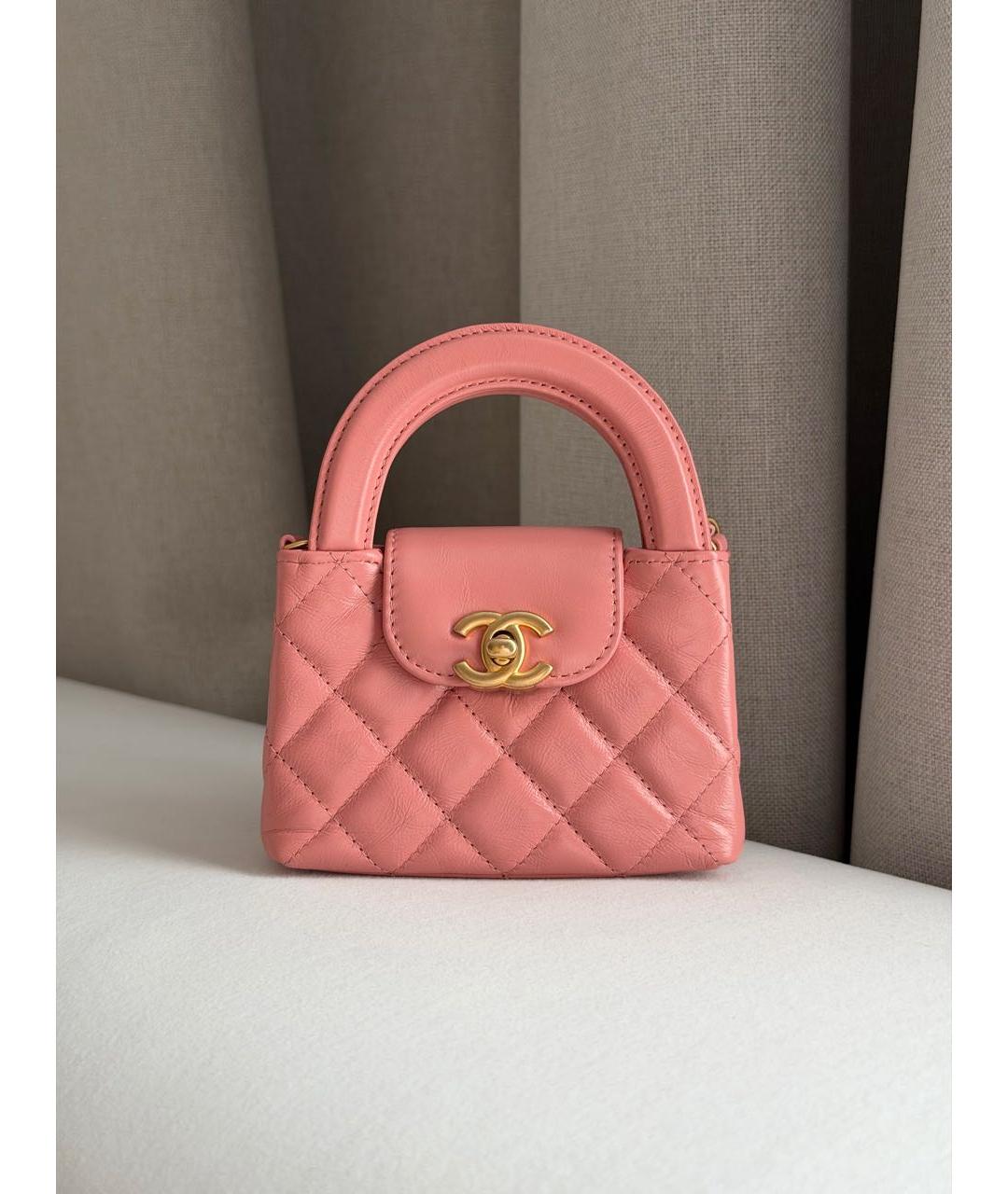 CHANEL Коралловая кожаная сумка с короткими ручками, фото 6