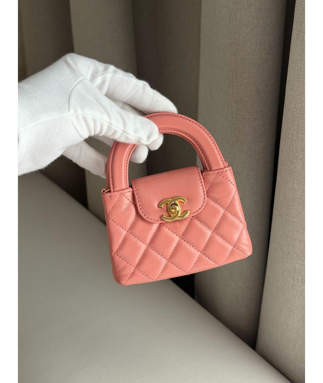 CHANEL Коралловая кожаная сумка с короткими ручками, фото 3