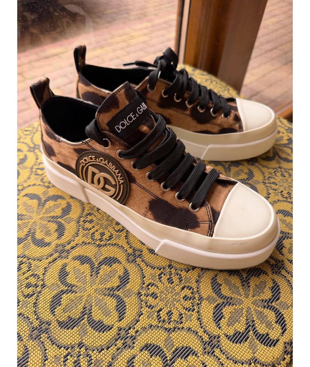 DOLCE&GABBANA Коричневые текстильные кеды, фото 3