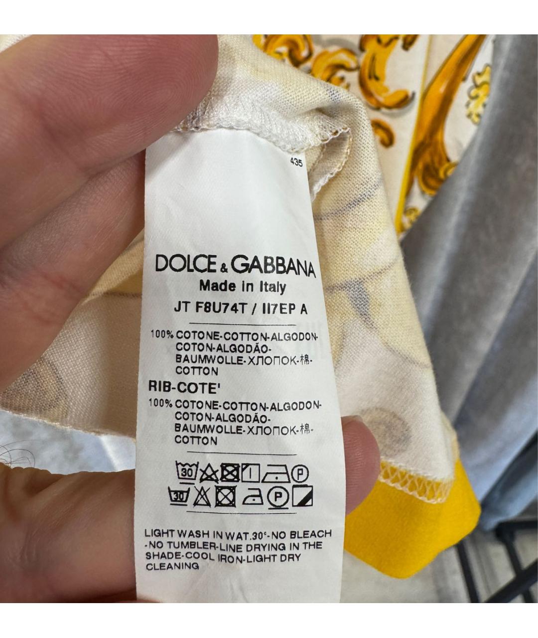 DOLCE&GABBANA Желтая хлопковая футболка, фото 4
